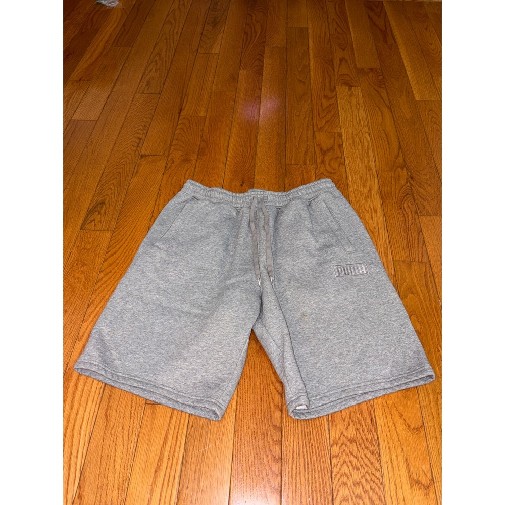 Puma Mens Heather Grey Fleece Sweat Shorts Size Large Embroidered Logo